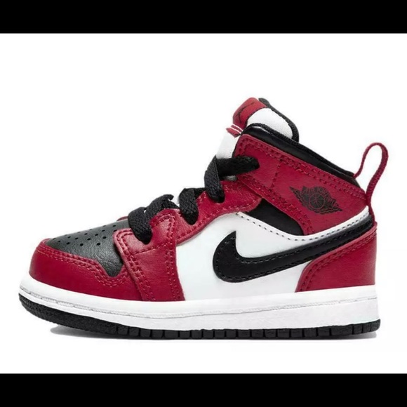 Nike Air Jordan 1 Mid (TD) 'Chicago Black Toe' Shoes 640735 069 Kids Sizes - Picture 2 of 8